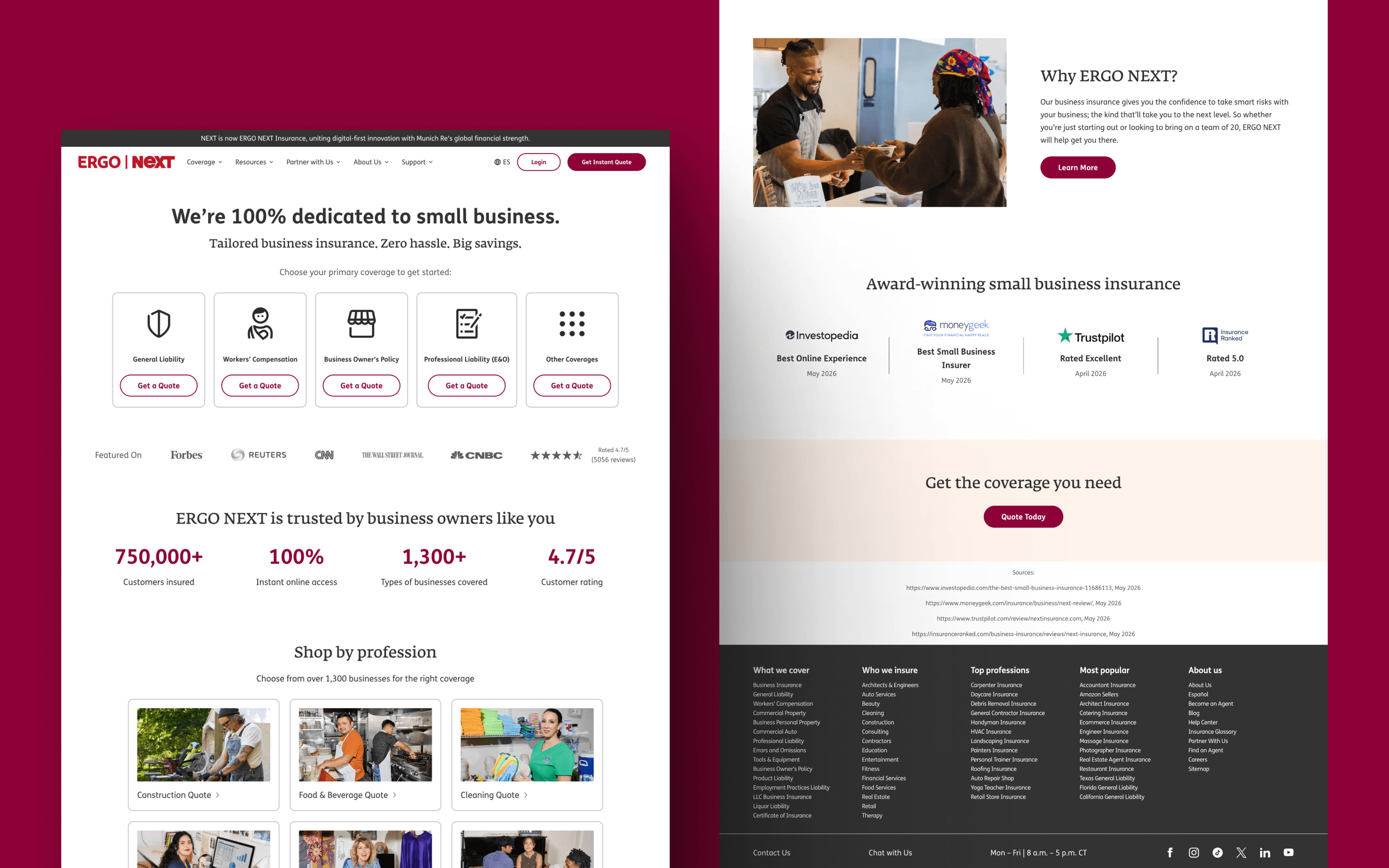 Ergo Next Insurance fintech homepage web design