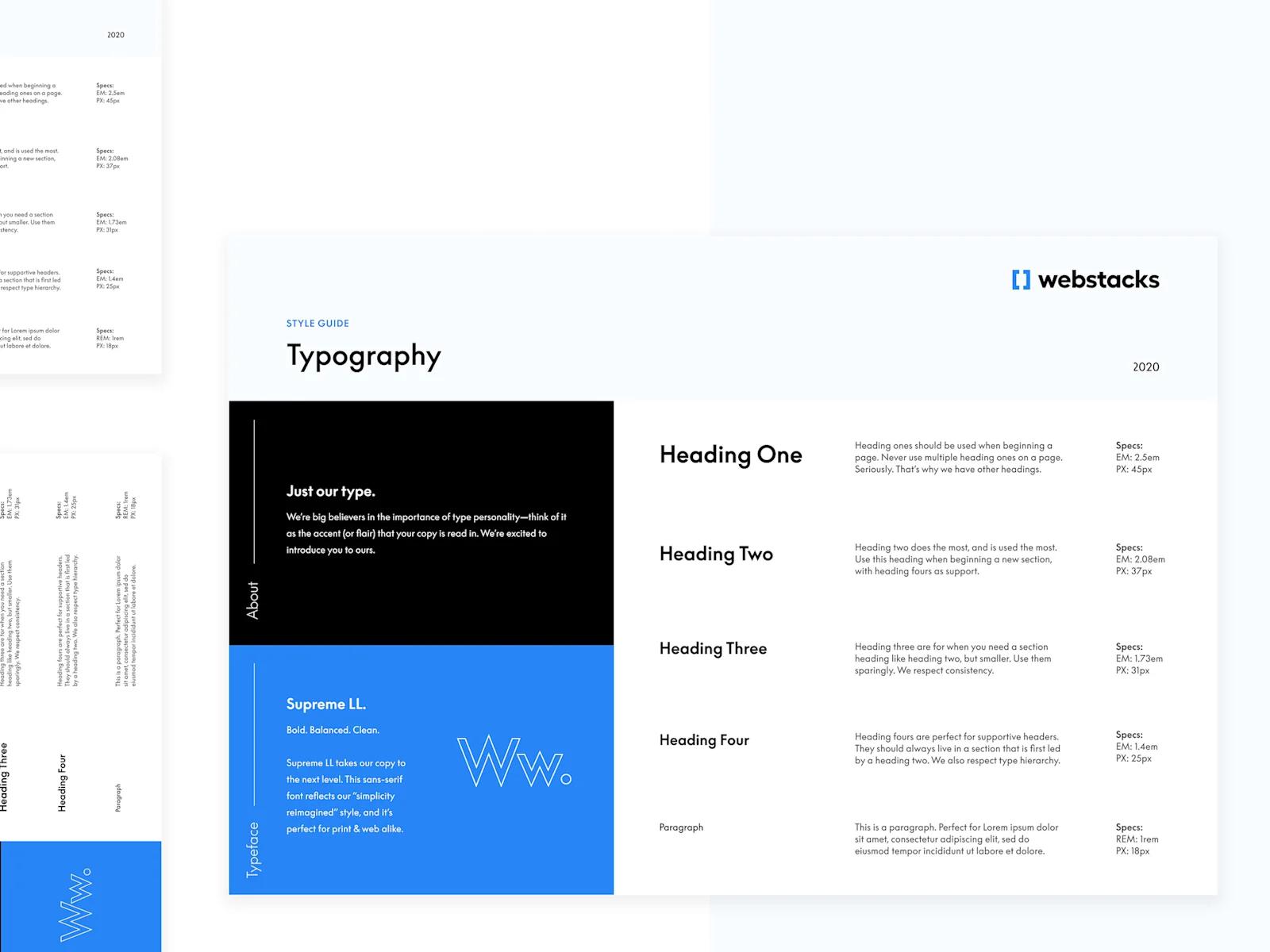 An image of the old typescale and fonts Webstacks used in 2020.
