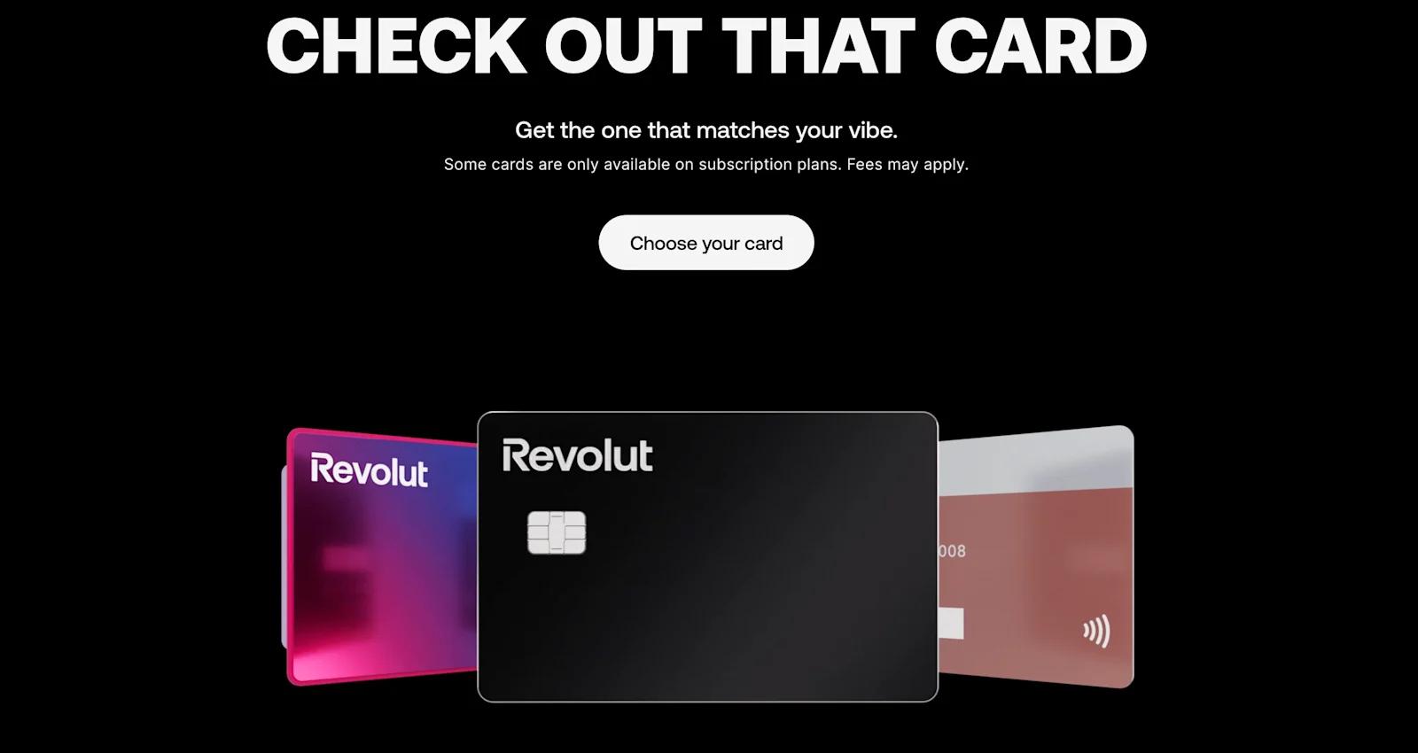 Revolut cards on a black background.
