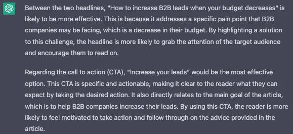 ChatGPT can provide headline suggestions to test for A/B split testing