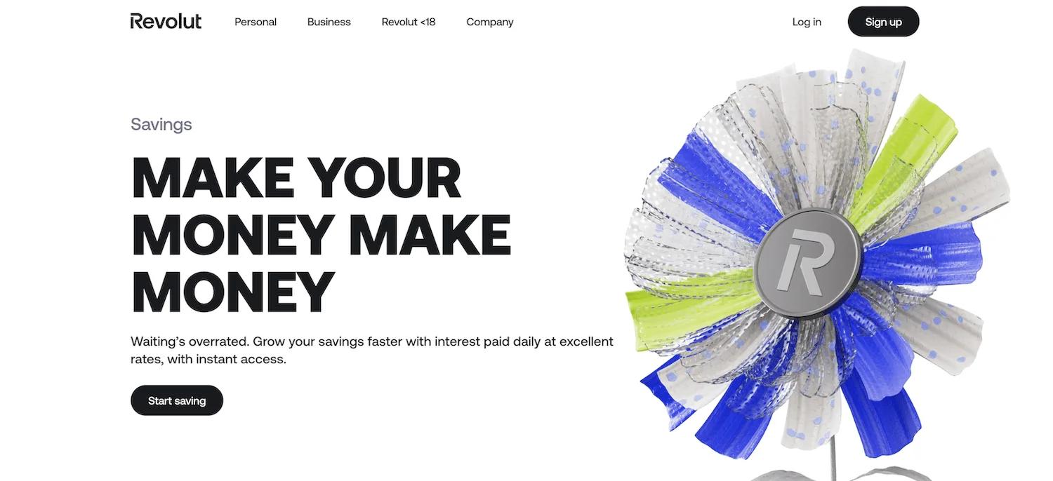 A 3D flower on Revolut's "Savings" page.