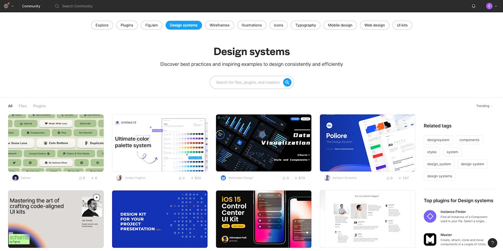 A screenshot of the design systems community page in the Figma community.