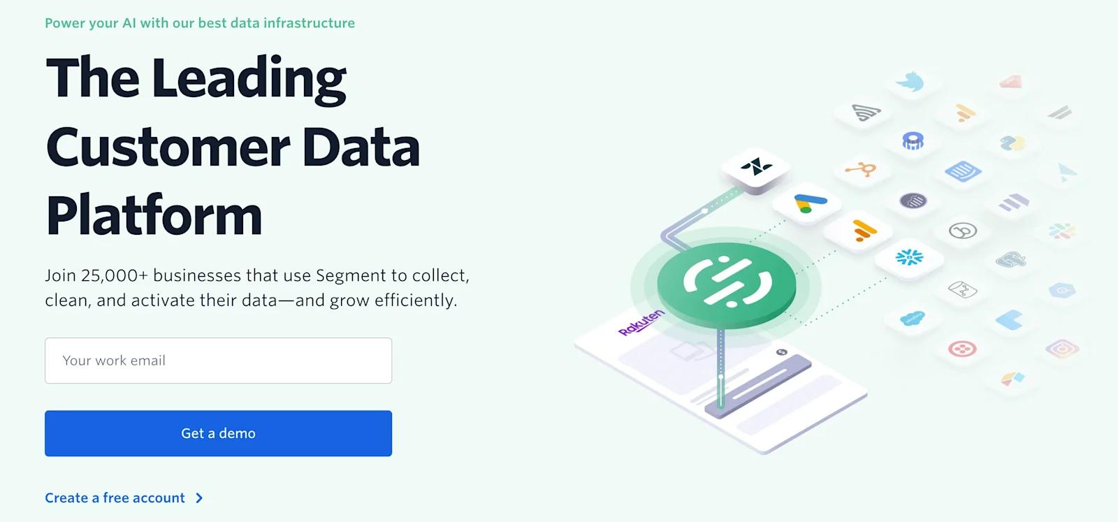 Segment's homepage hero wit an illustration of a screen and integration logos.