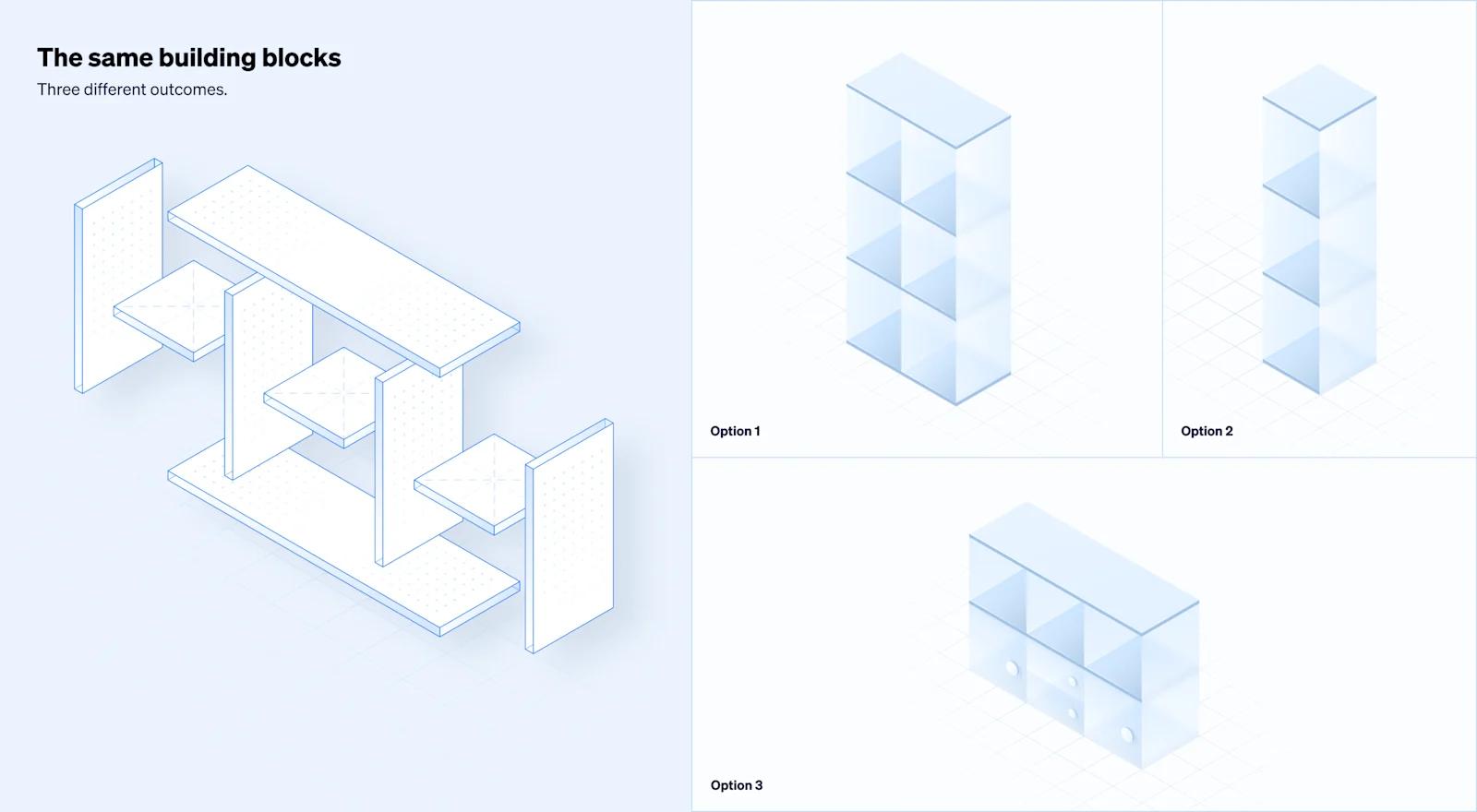 Reusable building blocks used to explain the concept of modular web design.