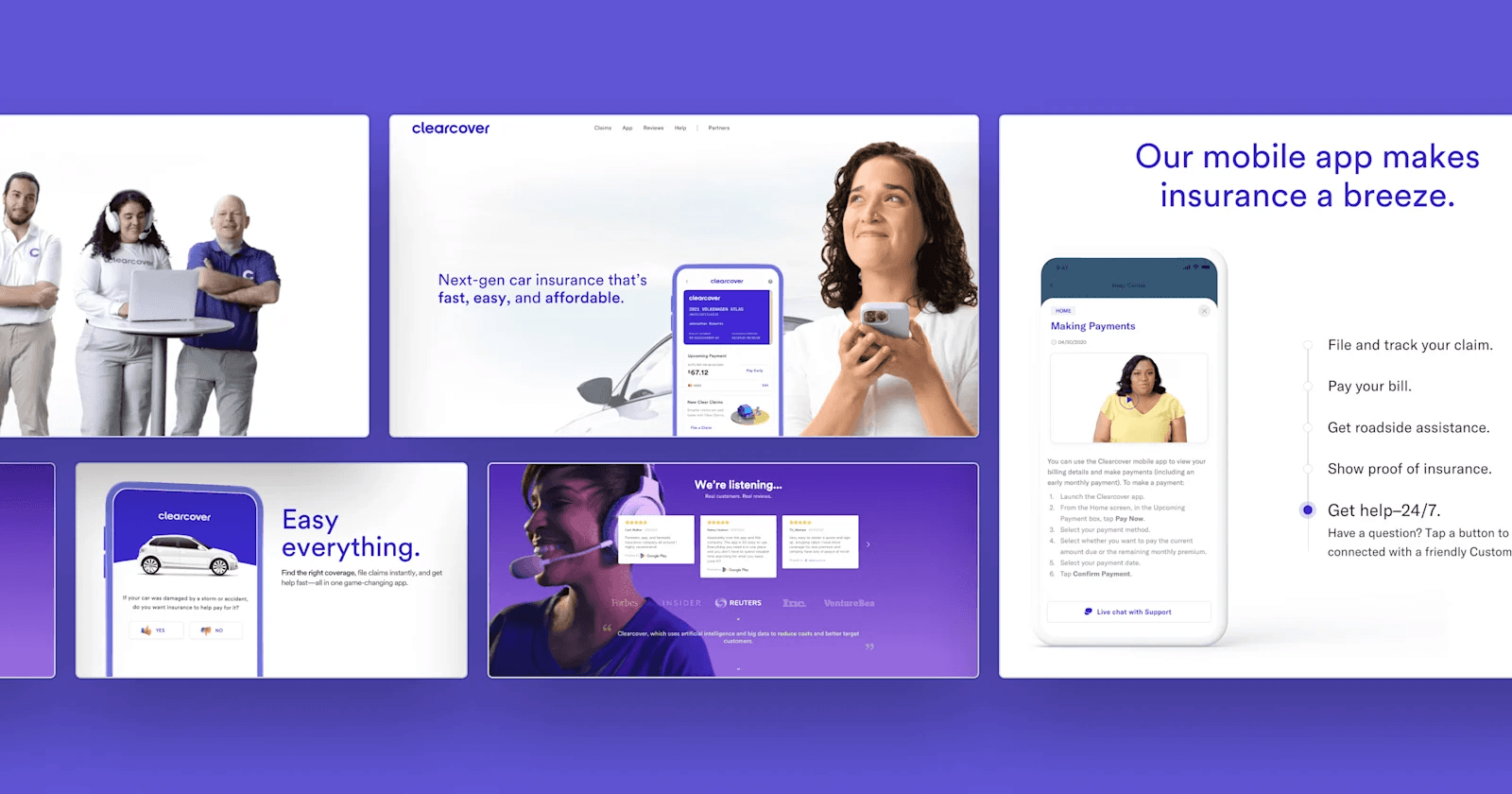 Components from the Clearcover website, including the homepage hero.