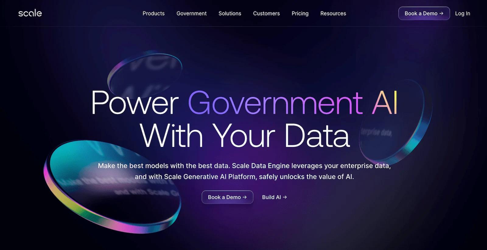 Scale's homepage hero with floating 3d coins behind their heading copy.