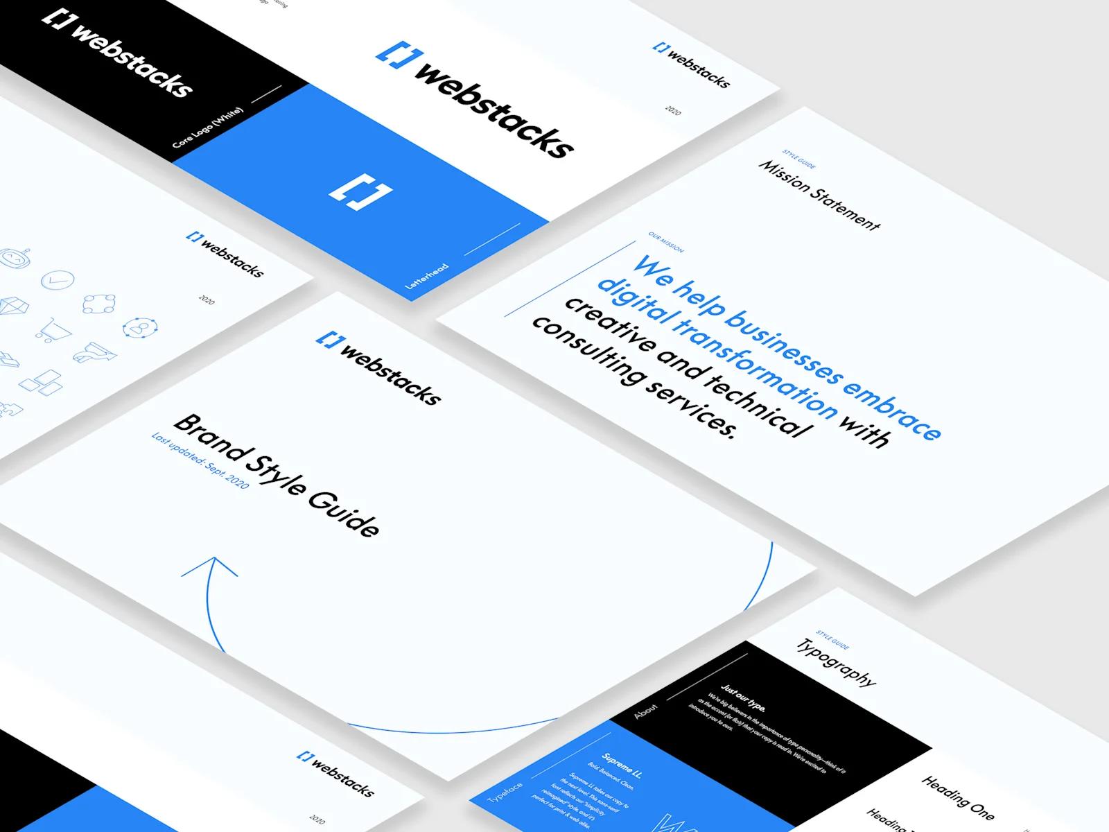 A custom mockup of the Webstacks brand style guide.
