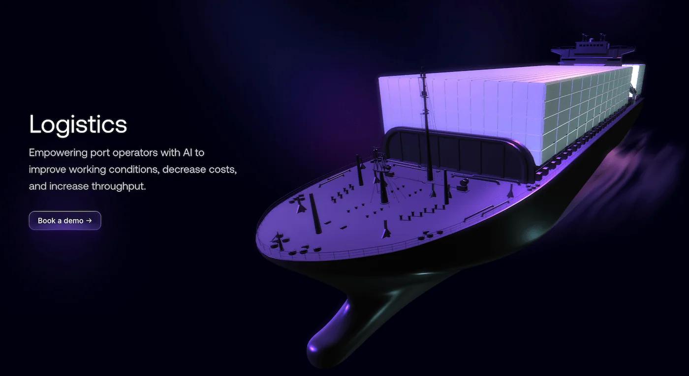 A 3D cargo ship on Scale's "Logistics" page.