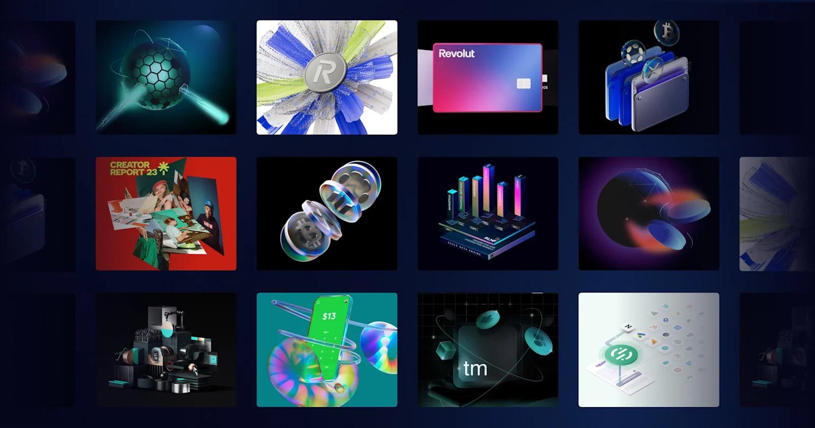 A collage of 3d designs from SaaS websites.