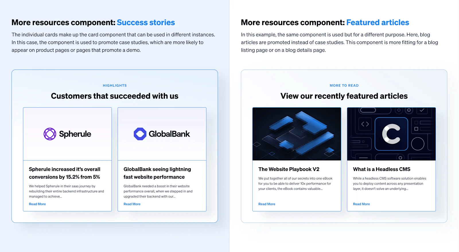 The same resource component used on different pages for different purposes.