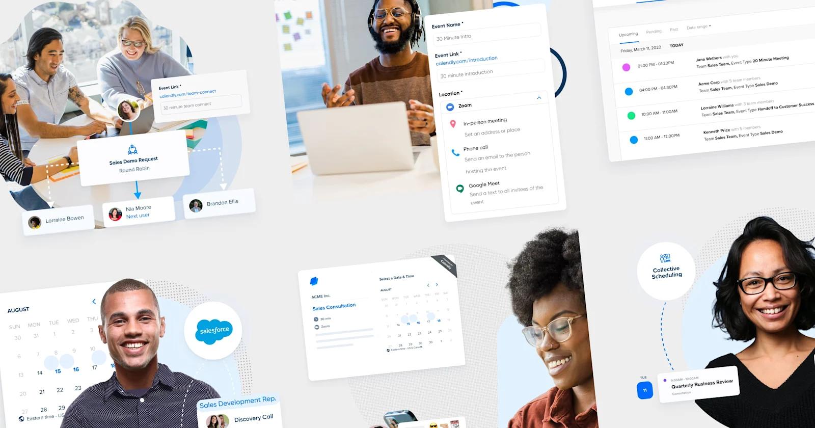 Illustration graphics from Calendly's hero.