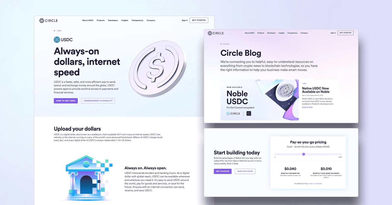 Screenshots from Circle's website.